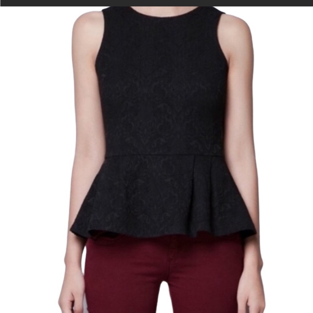 Zara Trafaluc Peplum Top Sleeveless Jacquard Black XS